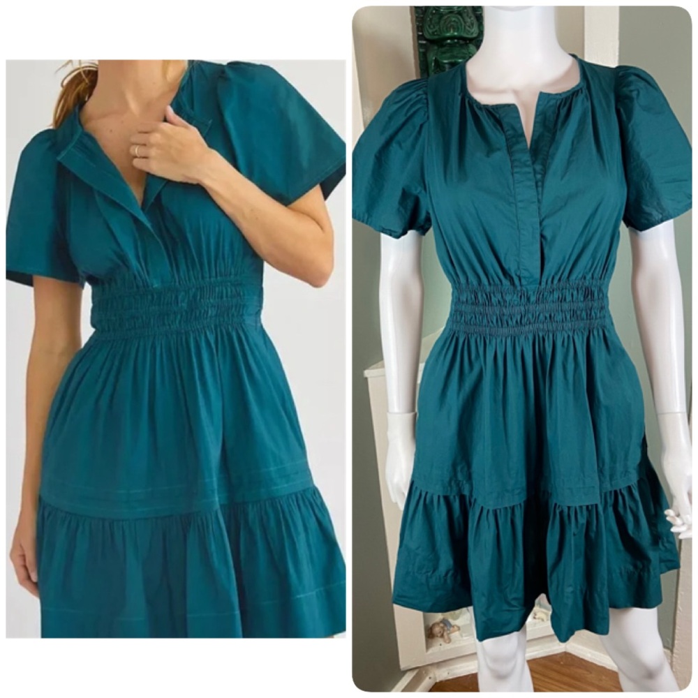 Anthropologie Somerset Poplin Dark Teal Green Cotton Mini Dress Small S